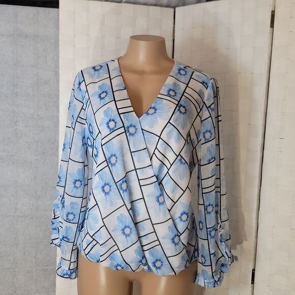BRAND NEW ALFANI LONG SLEEVE V-NECK FLORAL EMBROIDERED DESIGN BLOUSE - Picture 1 of 12
